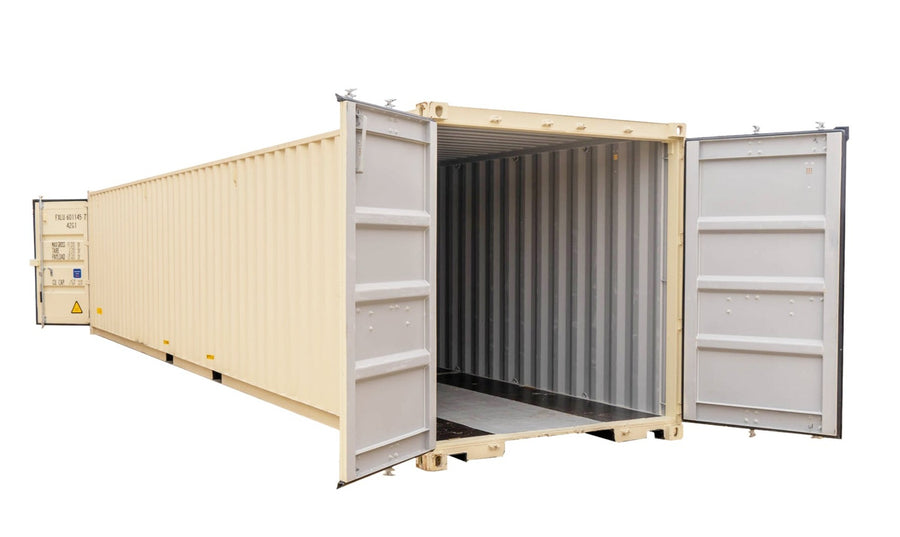 40 Feet Standard Storage Container with Doors on Both Ends, view 45°, all doors open